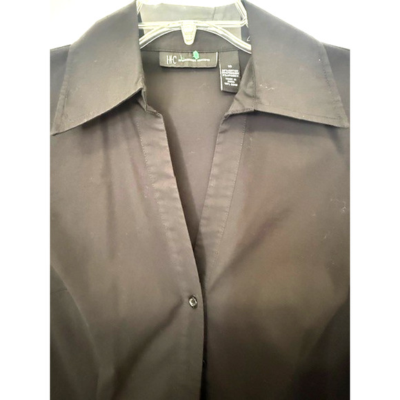 INC Black Long Sleeve Fitted Stretch Button Up Shirt French Cuffs Blouse sz 10 - Picture 4 of 8